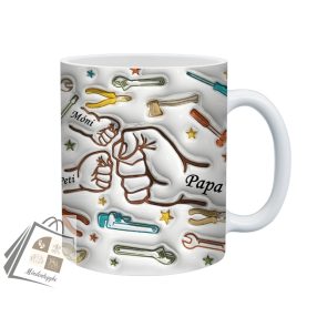   Egyedi névvel ellátott Apáknapi 3D hatású bögre szerszámos