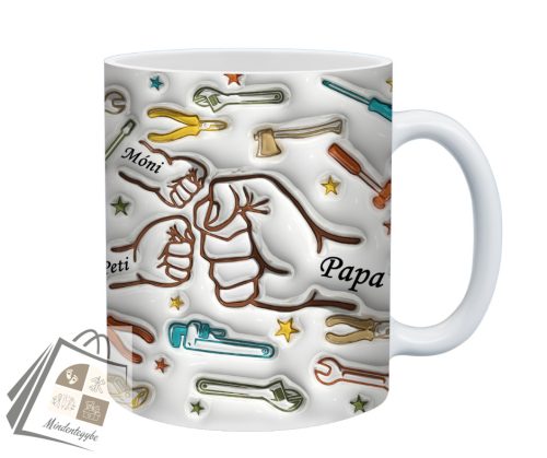 Egyedi névvel ellátott Apáknapi 3D hatású bögre szerszámos