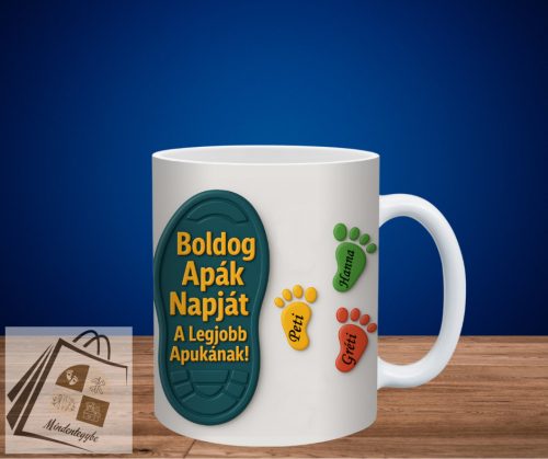 Egyedi névvel ellátott Apáknapi 3D hatású bögre Legjobb Apa