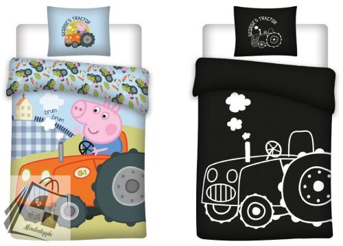 Peppa malac George's Tractor sötétben világító gyerek, ovis ágyneműhuzat 100x135cm, 40x60cm