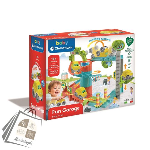 Színes Fun Garage készségfejlesztő garázs szett bukfencező kisautóval Clementoni