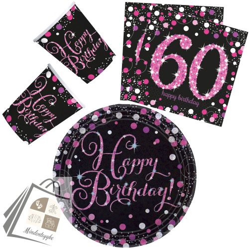 Happy Birthday Pink 60 party szett 32 db-os 23 cm-es tányérral