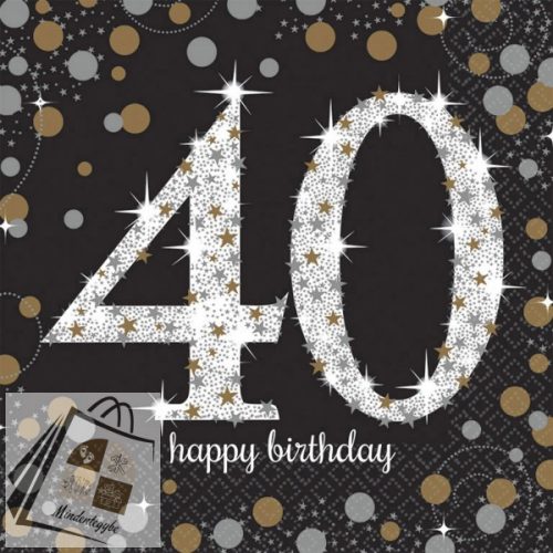 Happy Birthday 40 Gold szalvéta 16 db-os 33x33 cm