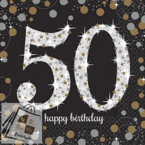 Happy Birthday 50 Gold szalvéta 16 db-os 33x33 cm