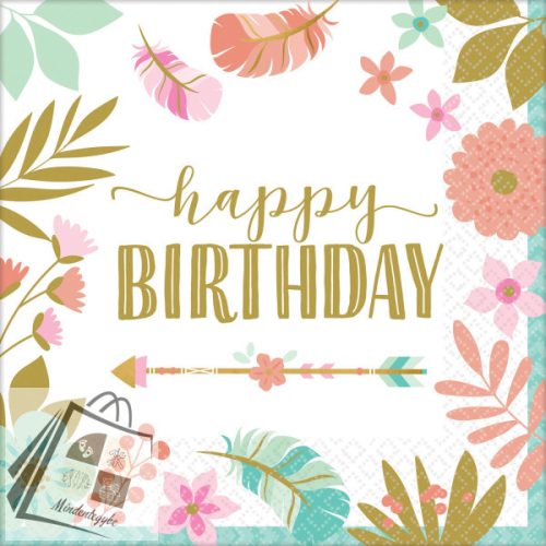 Happy Birthday Boho szalvéta 16 db-os 33x33 cm