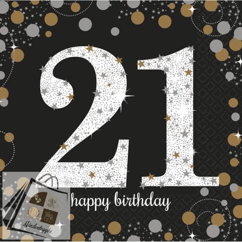 Happy Birthday 21 Gold szalvéta 16 db-os 33x33 cm