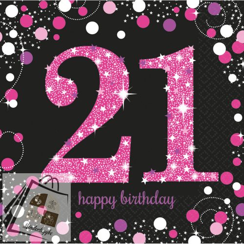 Happy Birthday 21 Pink szalvéta 16 db-os 33x33 cm