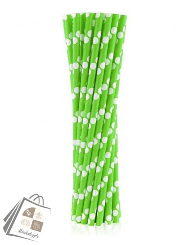 Zöld Green Polka Dots papír szívószál 24 db-os