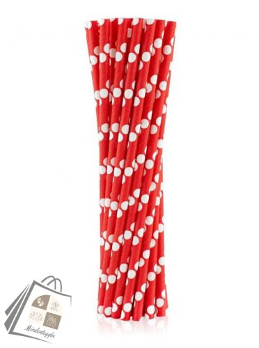 Piros Red Polka Dots papír szívószál 24 db-os