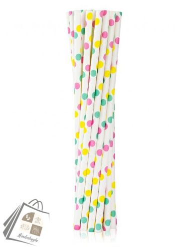 Színes Colorful Dots papír szívószál 12 db-os