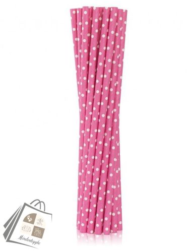 Rózsaszín Pink Dots papír szívószál 12 db-os