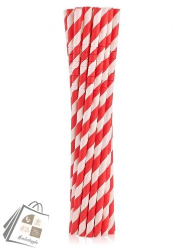 Piros Red Stripes rugalmas papír szívószál 12 db-os