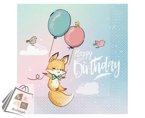 Happy Birthday Fox szalvéta 20 db-os 33x33 cm