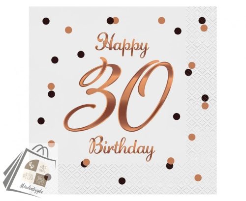 Happy Birthday 30 B&C White szalvéta 20 db-os 33x33 cm