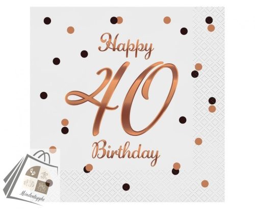 Happy Birthday 40 B&C White szalvéta 20 db-os 33x33 cm