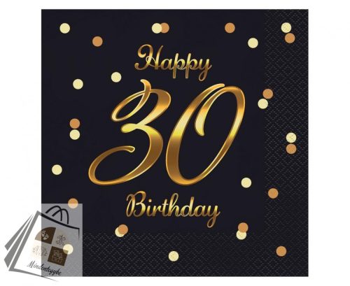 Happy Birthday 30 B&C Black-Gold szalvéta 20 db-os 33x33 cm
