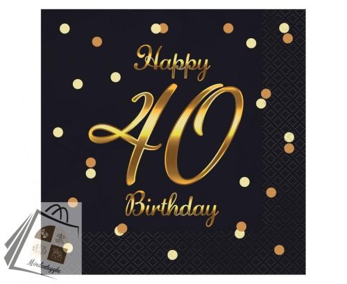 Happy Birthday 40 B&C Gold szalvéta 20 db-os 33x33 cm