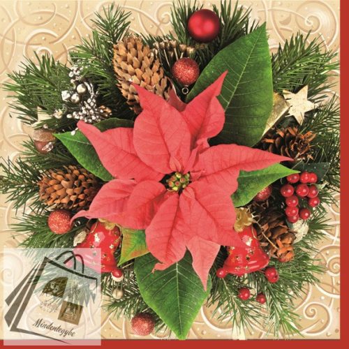 Karácsony Red Poinsettia szalvéta 20 db-os 33x33 cm