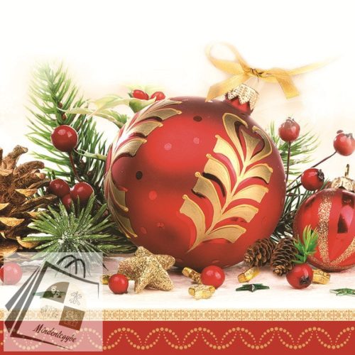 Karácsony Red Bauble szalvéta 20 db-os 33x33 cm