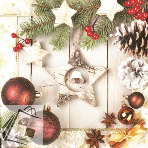 Karácsony Wooden Star szalvéta 20 db-os 33x33 cm