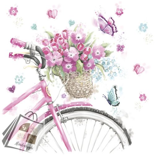 Virág Pink Bicycle with Basket szalvéta 20 db-os 33x33 cm