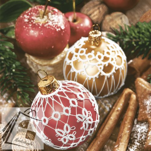 Karácsony Lace Red&Gold Baubles szalvéta 20 db-os 33x33 cm