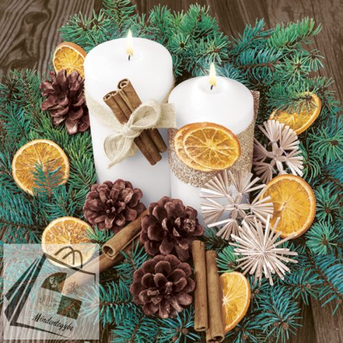 Karácsony White Candles Composition szalvéta 20 db-os 33x33 cm