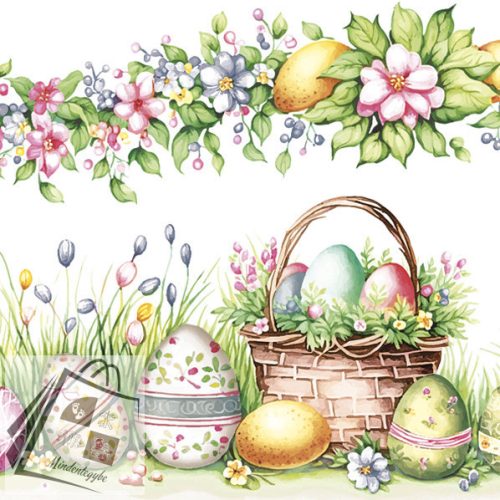 Húsvét Scene with Basket Eggs szalvéta 20 db-os 33x33 cm