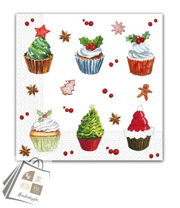 Karácsonyi Christmas Cupcakes szalvéta 20 db-os 33x33 cm