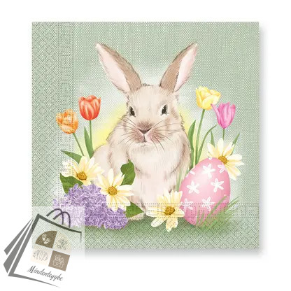 Húsvét Bunny and Flowers szalvéta 20 db-os 33x33 cm