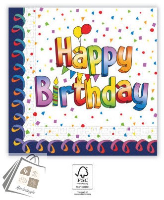 Happy Birthday Multicolor szalvéta 20 db-os 33x33 cm FSC