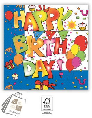 Happy Birthday Kokliko szalvéta 20 db-os 33x33 cm FSC