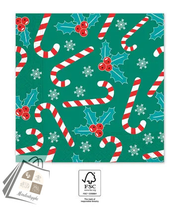 Karácsonyi Xmas Sugar Canes szalvéta 20 db-os 33x33 cm FSC