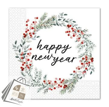 Happy New Year Wreath szalvéta 20 db-os 33x33 cm FSC