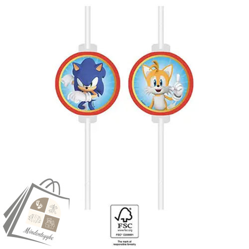Sonic a sündisznó Sega papír szívószál, 4 db-os szett FSC